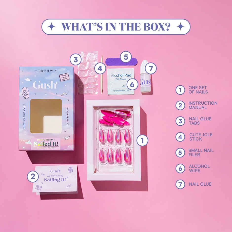 Gush Beauty Nailed It | Reusable Luxury Press On Nails With Application Kit - Flirt Alert Cat Eye