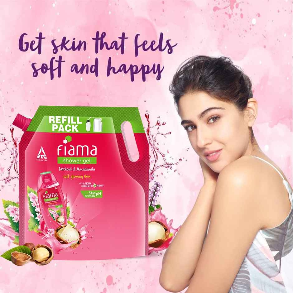 Fiama Shower Gel Patchouli & Macadamia Body Wash with Skin Conditioners for Soft Glowing Skin,Pouch