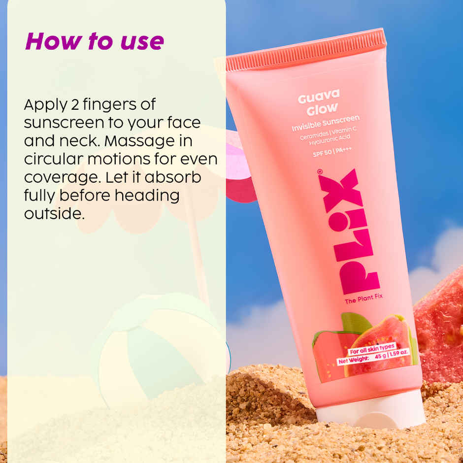 Plix Guava Glow Invisible Dewy Sunscreen SPF 50 PA+++ | With SunCat DE, Vitamin C & Ceramide 11