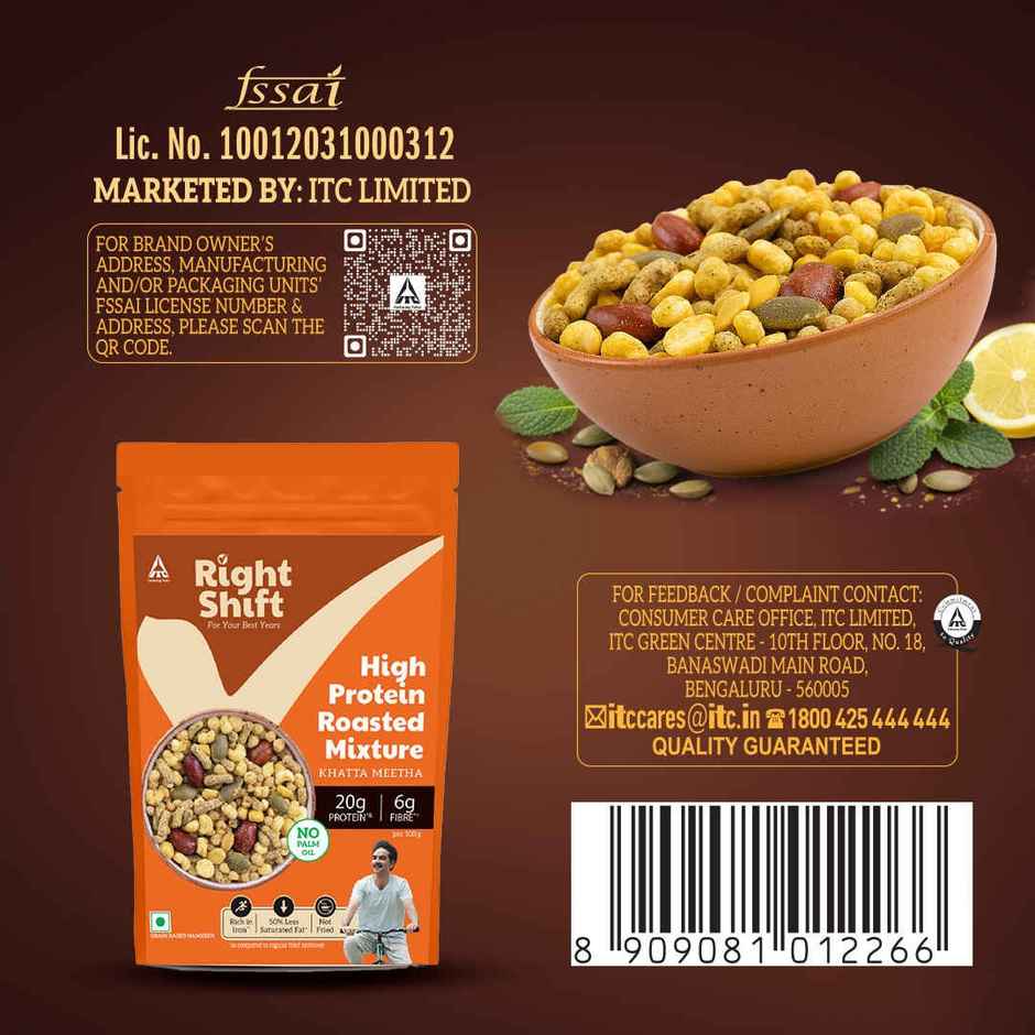 Right Shift High Protein Roasted Mixture | Khatta Meetha Namkeen | No Palm Oil | 20g Protein | Not Fried | Healthy Snack