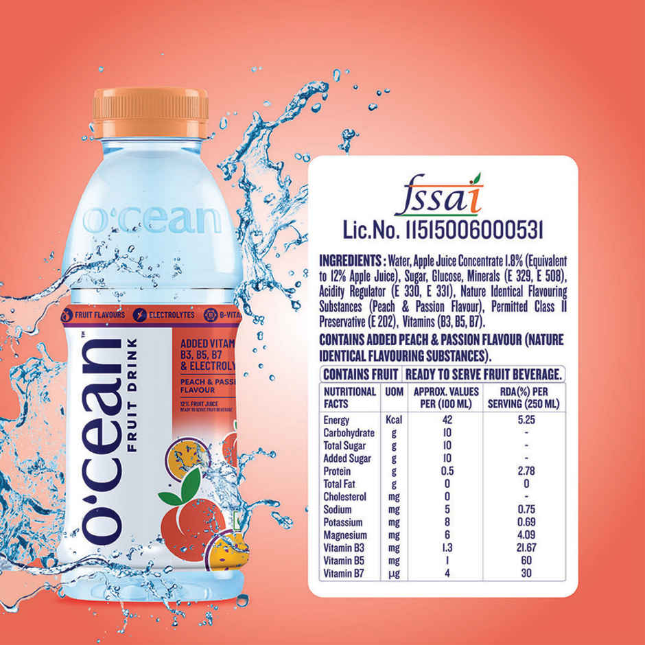 O'cean Fruit Water Peach & Passion Vitamin & Electrolyte Hydration