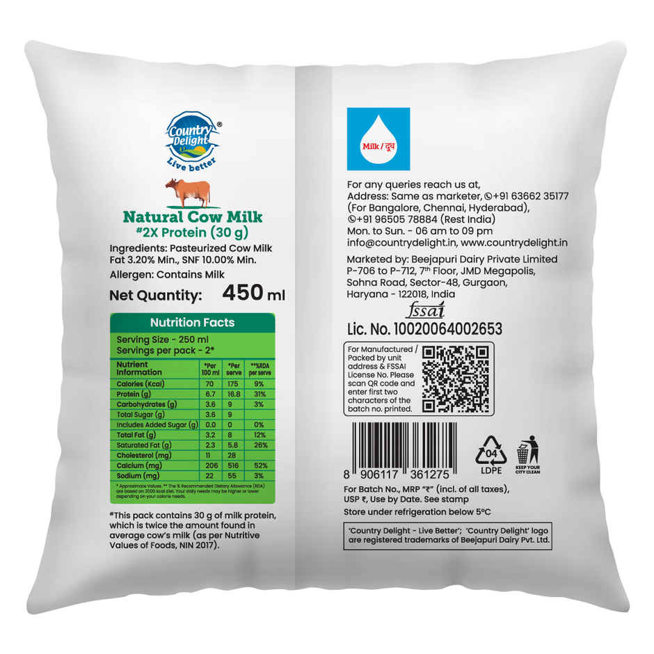 Country Delight High Protein Fresh Cow Milk | 30g Protein