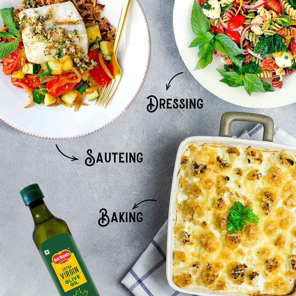 Del Monte Extra Virgin Olive Oil | Cold Pressed | Zero Cholesterol & Trans-Fat | 75% Mufa