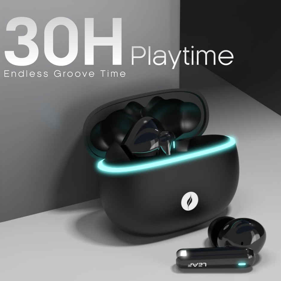Leaf Buds X121 TWS Earbuds AI Sound App, 30H Playtime, Quad Mic with ENC, 50ms Low Latency, Fast Charging, 10mm Driver, IPX4, Bluetooth v5.4 TWS - Carbon Black