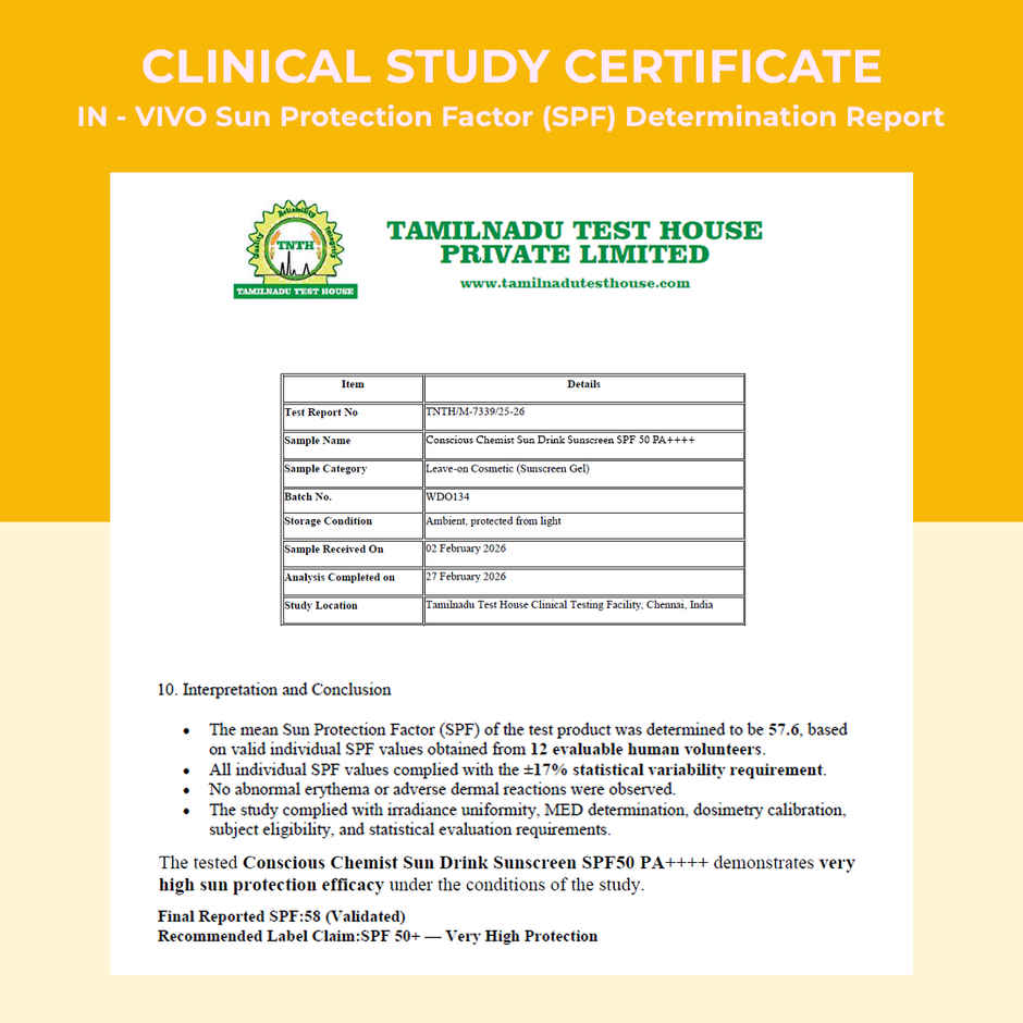 Conscious Chemist Sun Drink Hybrid Lightweight Gel Sunscreen SPF 50 PA++++ UVA/UVB With Ceramides