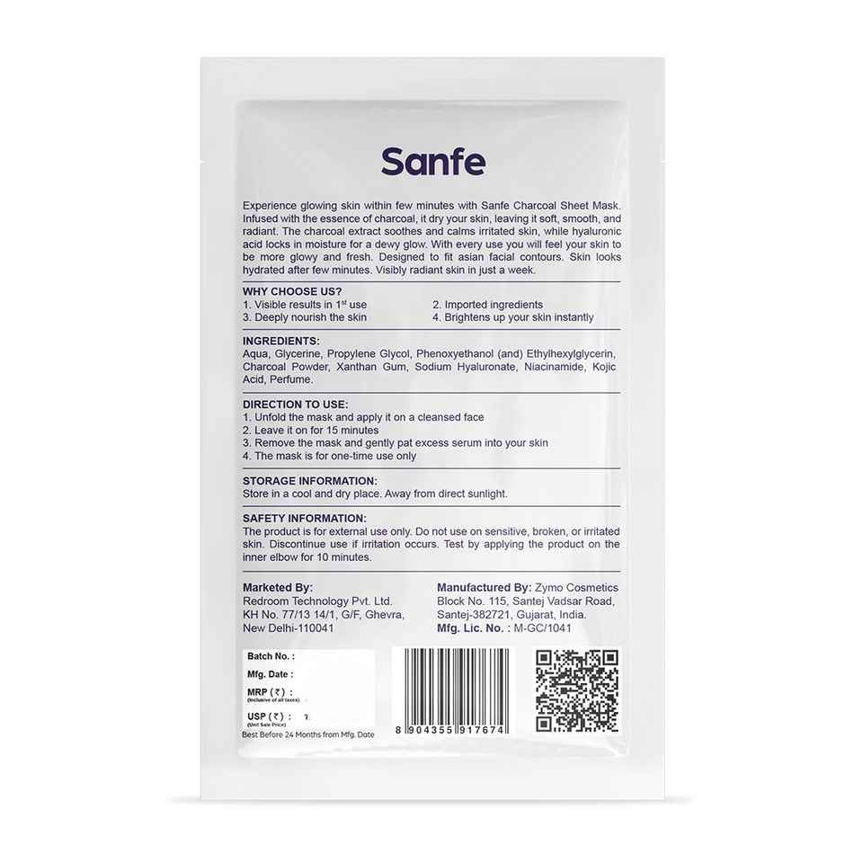 Sanfe Instant Detan Charcoal Face Mask | 100% fruit extracts, Korean Mask