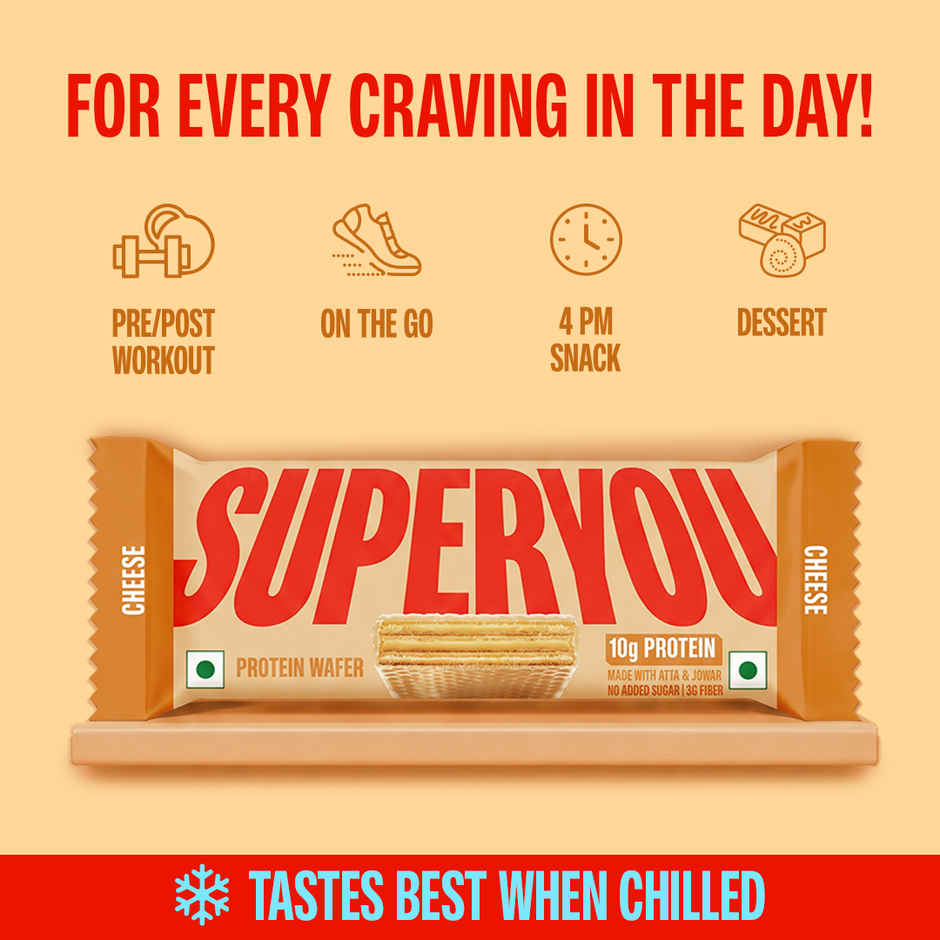 SuperYou 10g Protein Wafer Bar - Cheese (Made with Atta & Jowar. No Added Sugar. No Trans Fat.)