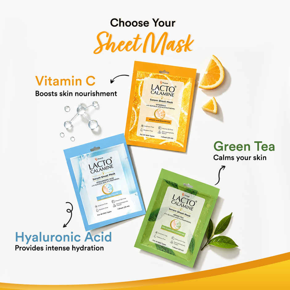 Lacto Calamine Vitamin C Face Sheet Mask with Antioxidant for Nourishing, Brightening & Glowing Skin Combo