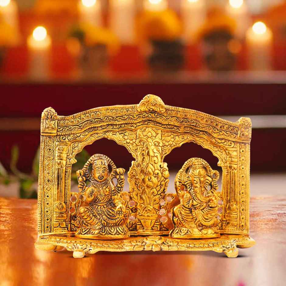 Laxmi,Ganesh Idol Mehrab Design in Gold Polish | Devnidhi