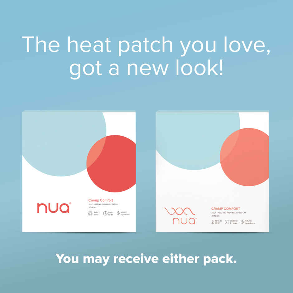 Nua Complete Comfort Sanitary Pads For Heavy Flow| 30 Xl+ (30pc) & Nua Cramp Comfort Heat Patches For Period Pain (3pc) Combo