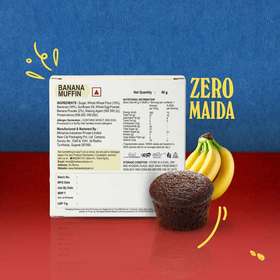 The Baker's Dozen Banana Muffin Zero Maida | Fruit Cake | Bakery Delight Combo