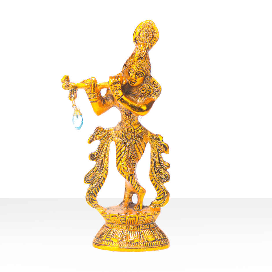 Devnidhii Krishna Ji Idol Bansuriwale On Lotus in Gold Polish