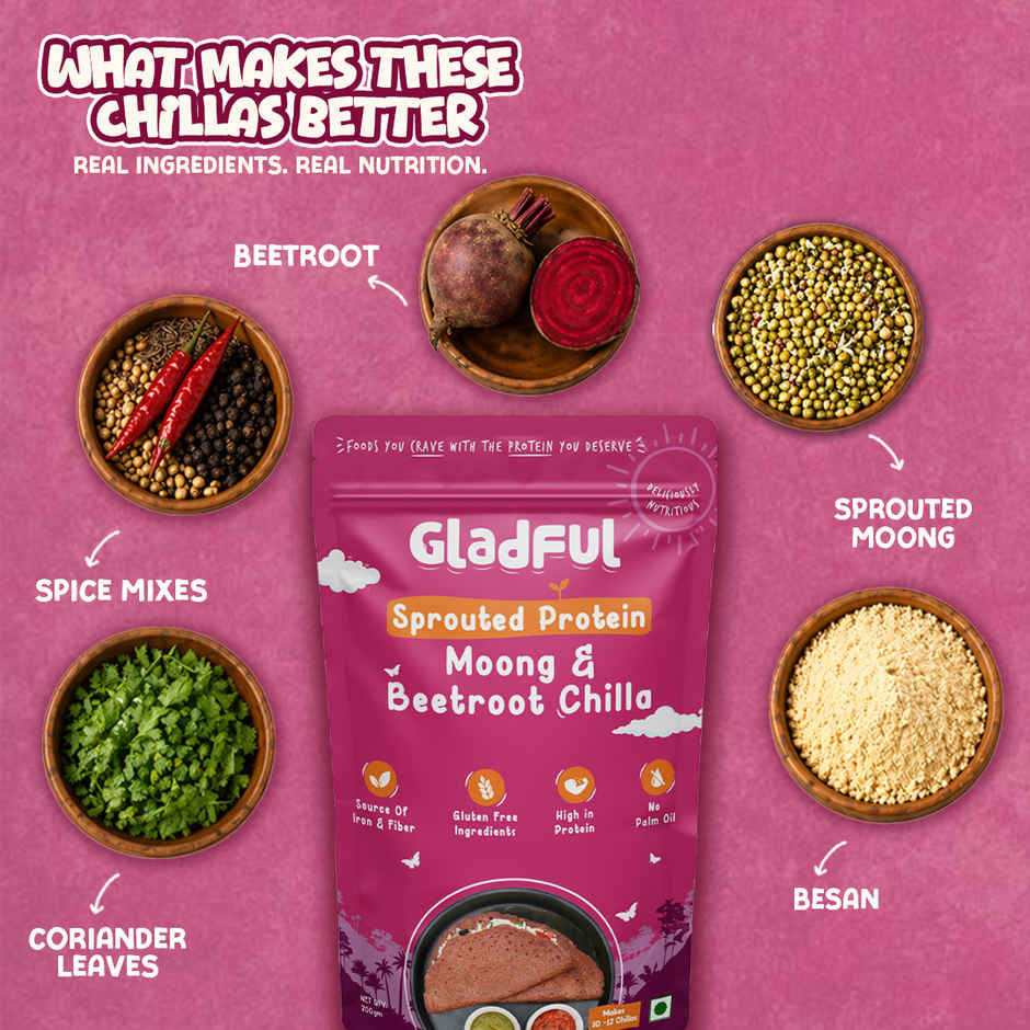 Gladful Beetroot Protein Sprouted Lentils and Millets Instant Chilla Mix