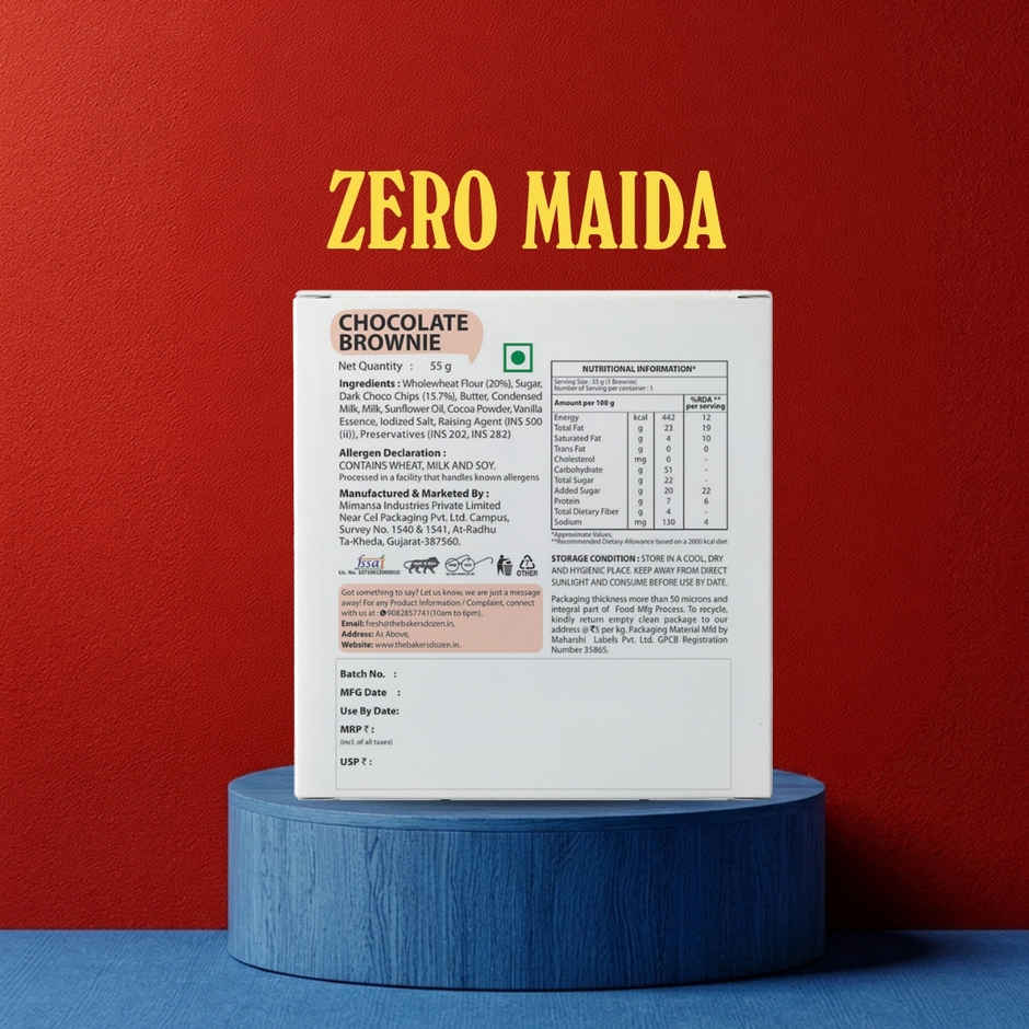 The Baker's Dozen Zero Maida Chocolate Brownie | Veg Brownie cake | Dessert | Made with Cocoa Powder