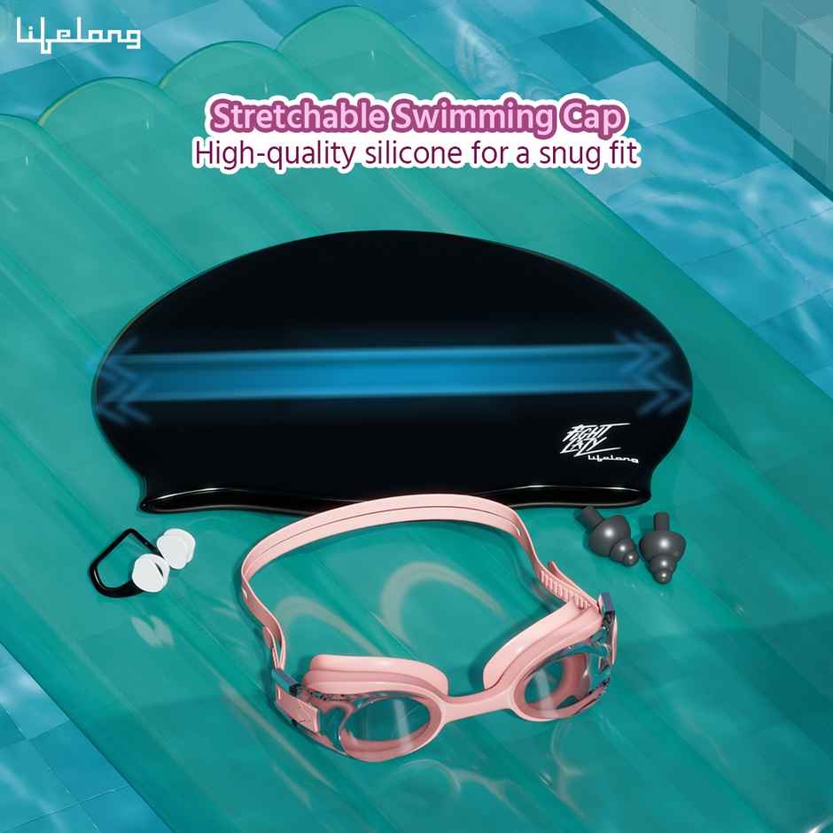 Lifelong Swimming Combo Kit for Kids - Swim Cap-Swimming Goggles with Earplug -Nose Clip