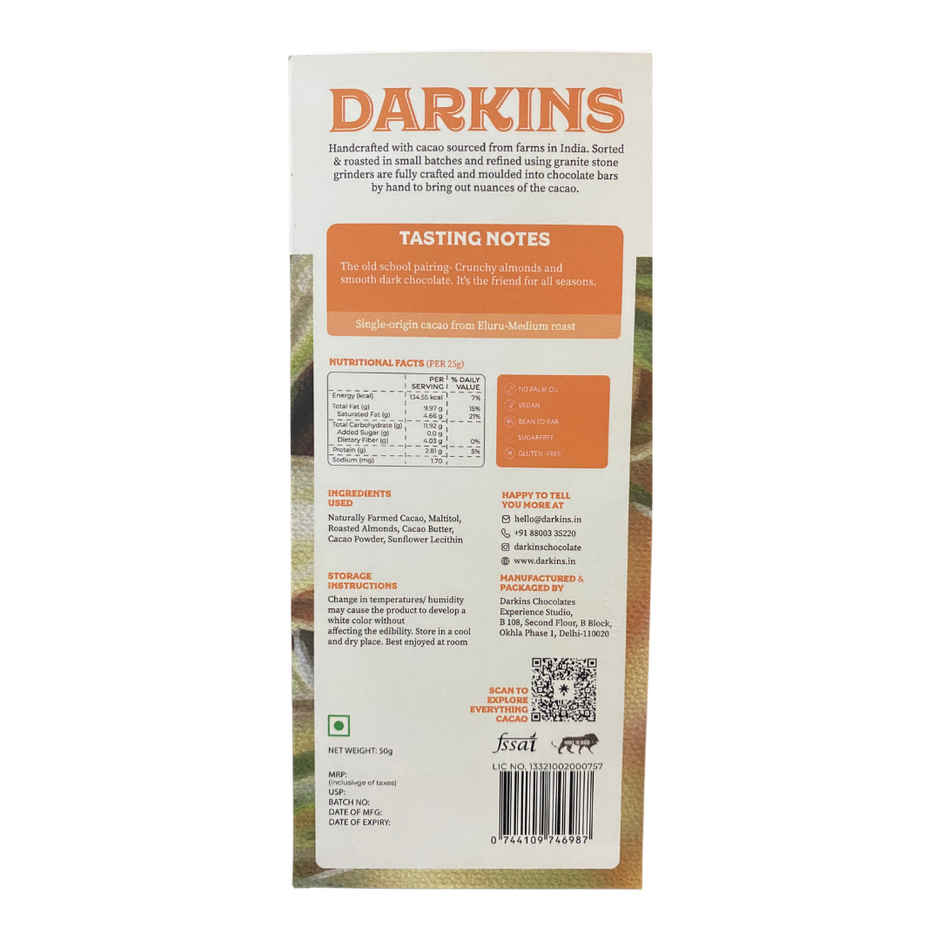 Darkins Sugar Free Dark Chocolate 70% | Almond Crunch