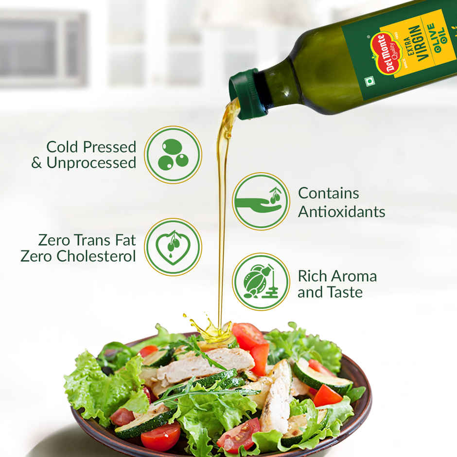 Del Monte Extra Virgin Olive Oil | Cold Pressed | Zero Cholesterol & Trans-Fat | 75% Mufa