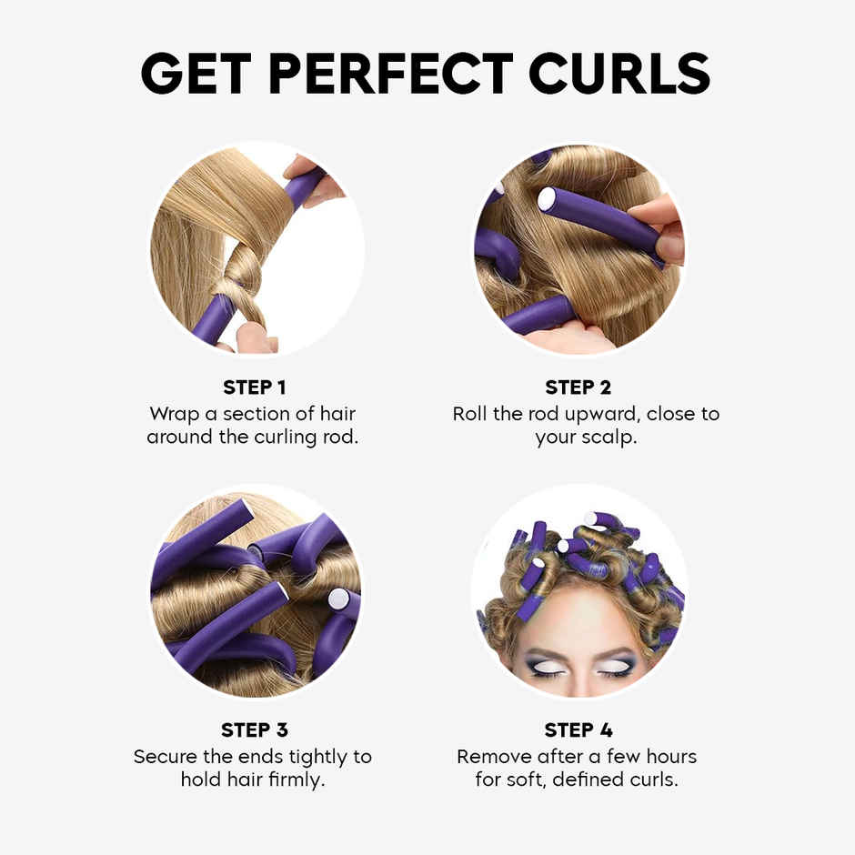 Gleva Heatless Hair Curler Flexible Foam Curling Rod No Heat Damage Overnight DIY Curls For Women