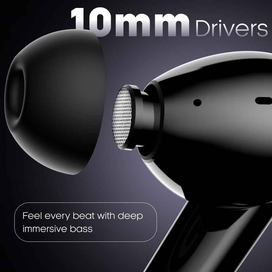 Leaf Buds X121 TWS Earbuds AI Sound App, 30H Playtime, Quad Mic with ENC, 50ms Low Latency, Fast Charging, 10mm Driver, IPX4, Bluetooth v5.4 TWS - Carbon Black