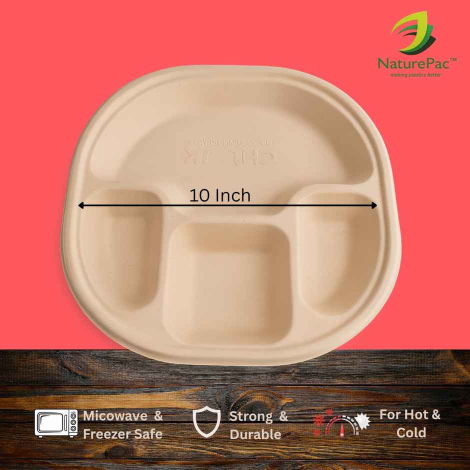 Bagasse Plate | Square | 10 inch | 4 Compartment | Naturepac