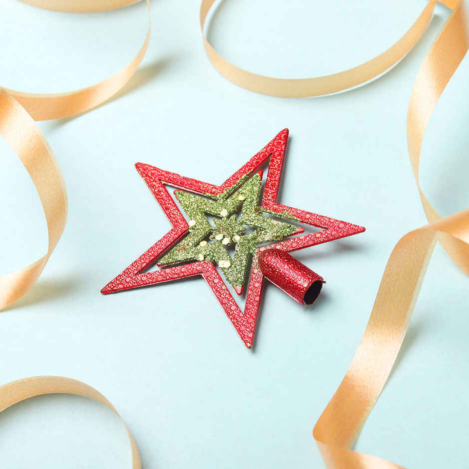 Gullak Christmas Star Topper For Tree Decoration - Red | 9 cm