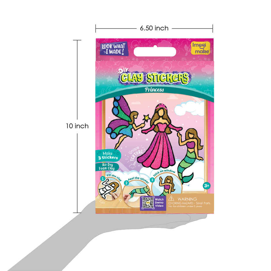 Imagimake Clay Stickers | Princess Craft Kit | 3D Sticker Making Toy | Creative Craft Gift for Kids