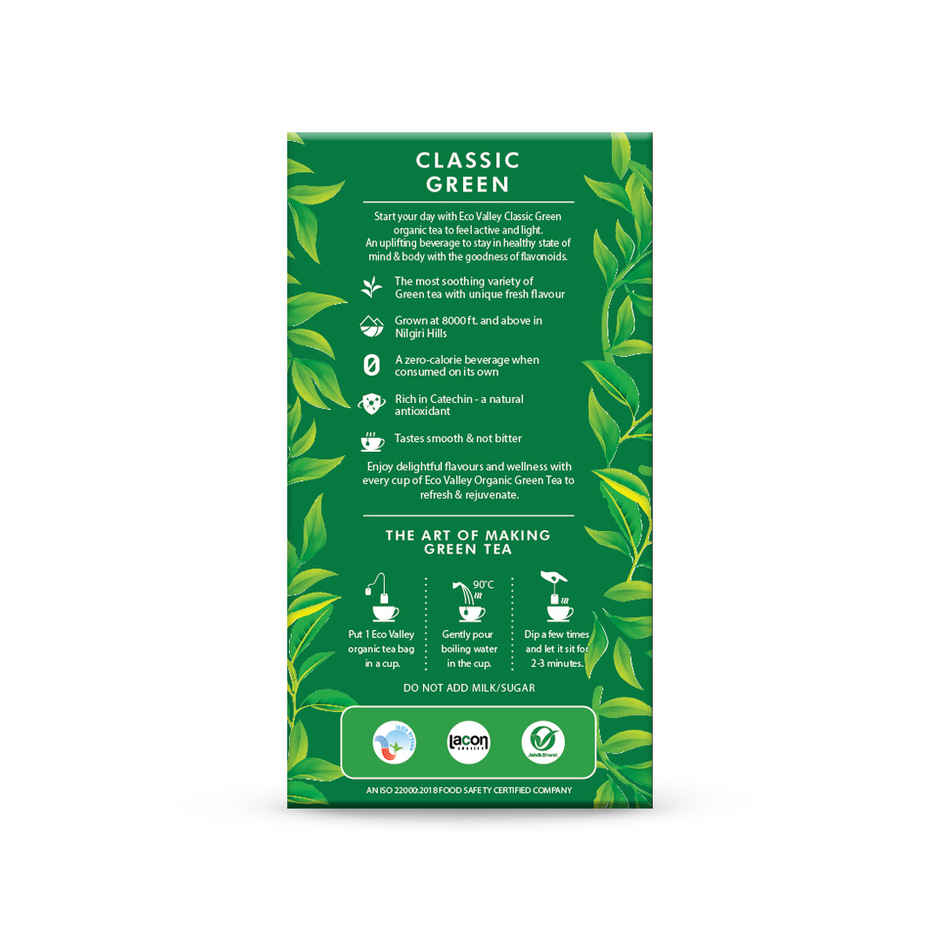 Eco Valley Organic Green Tea- Classic Green| Boost Energy, Helps Burn Body Fat| Zero Calories