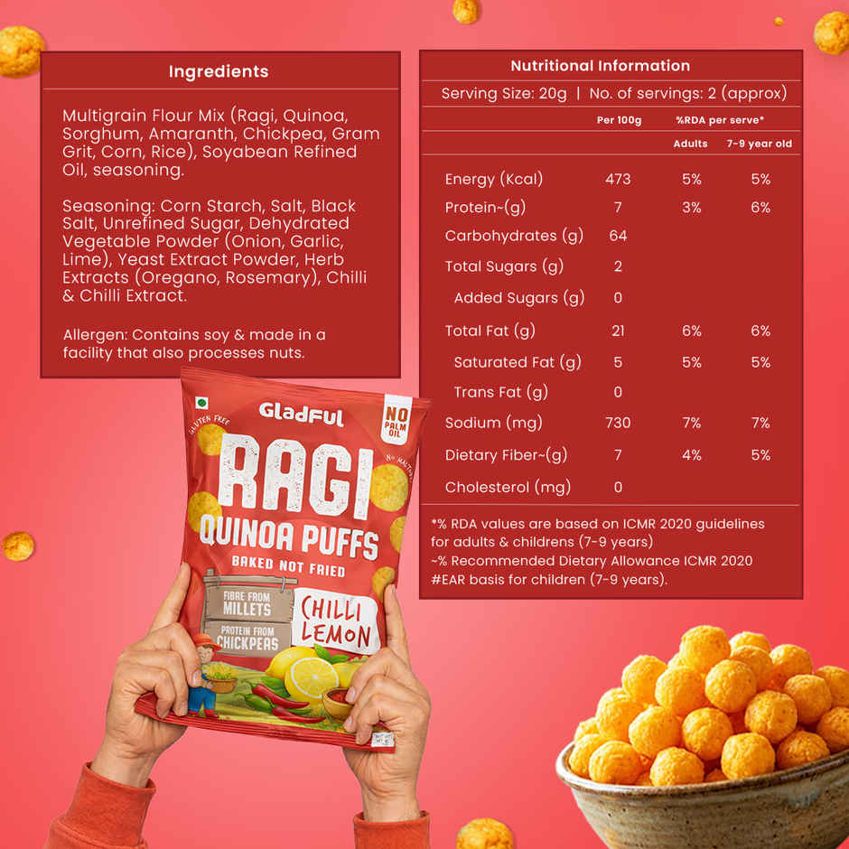 Gladful Ragi Quinoa Puffs Chilli Lemon