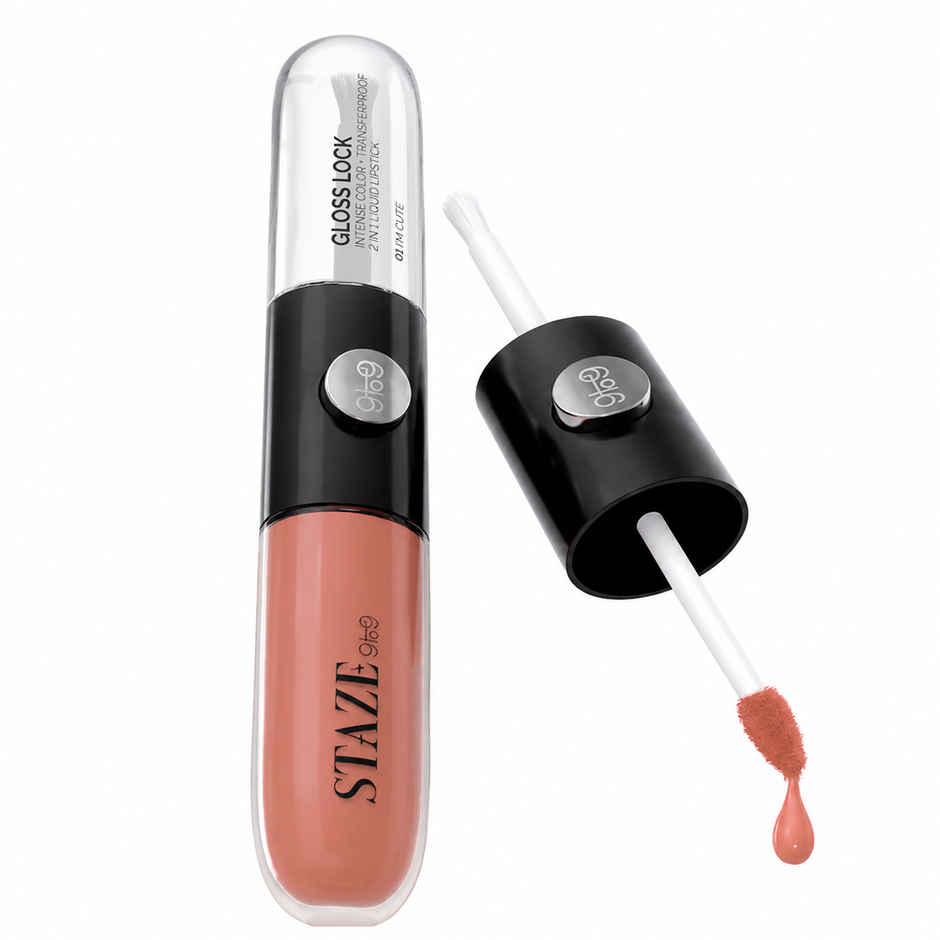 Staze Gloss Lock 2-in-1 Liquid Lipstick + Clear Gloss | Transferproof | 01 Im Cute | 7g