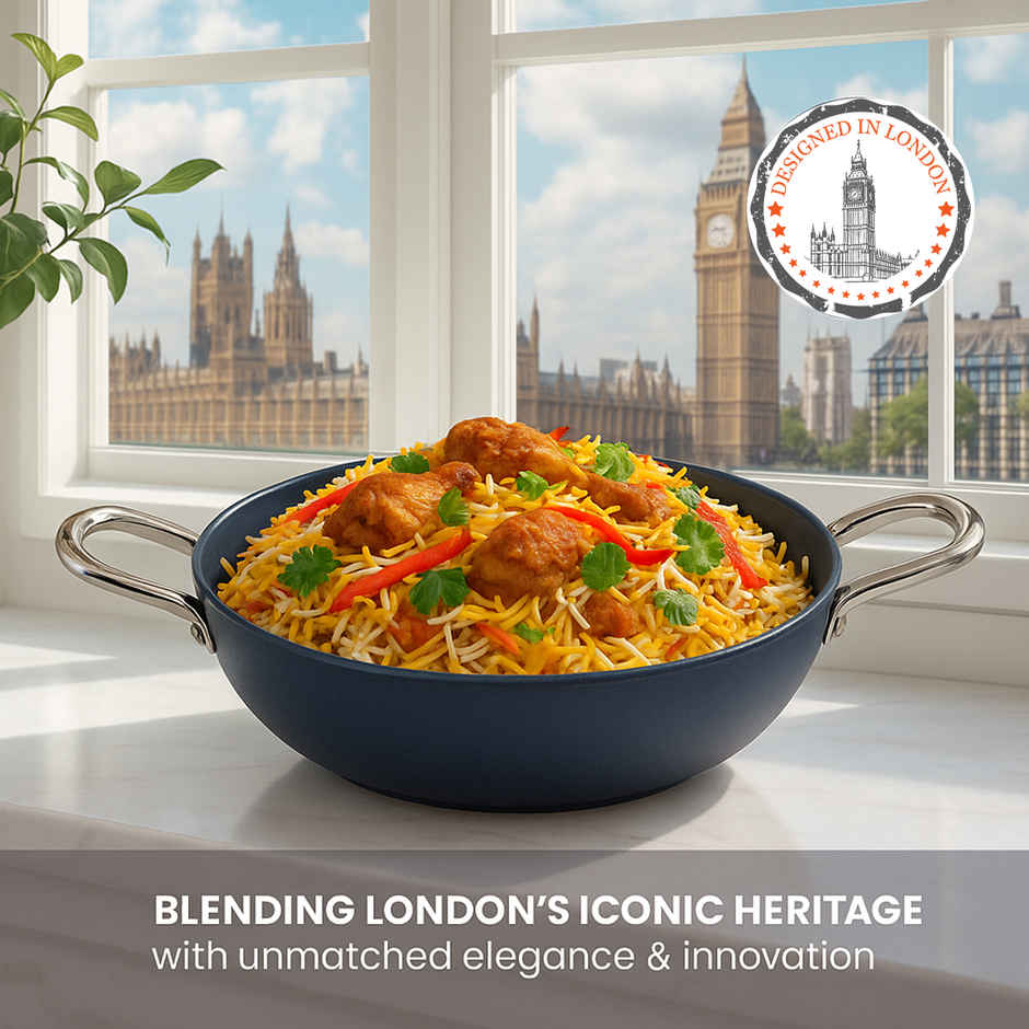 Habitat Ceramic Kadai With Glass Lid Xtreme Coating 28 Cm