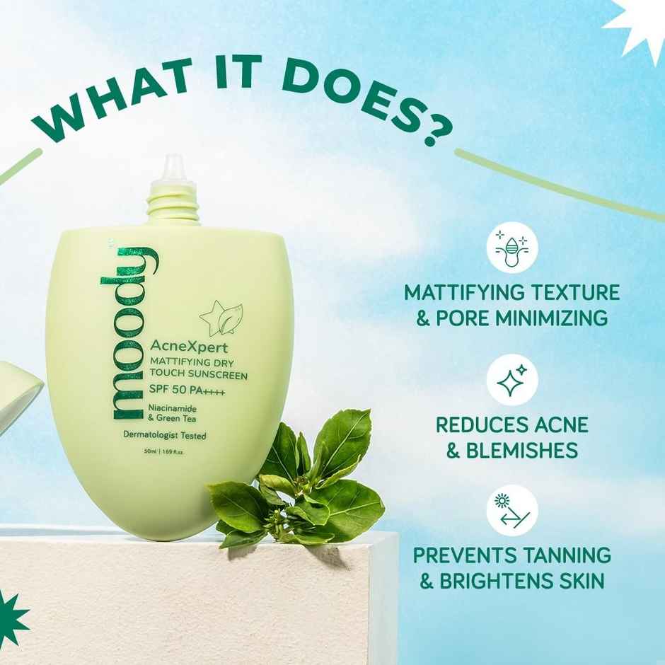 Moody Acnexpert Mattifying Sunscreen SPF 50 Pa +++ Niacinamide For Oil & Acne Control (50 Ml)