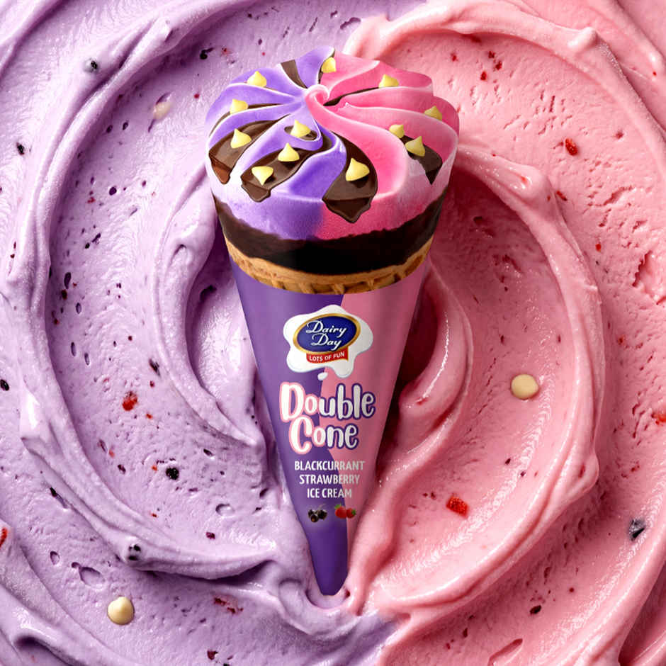 Dairy Day Double Cone Strawberry & Blackcurrant Ice Cream Cone