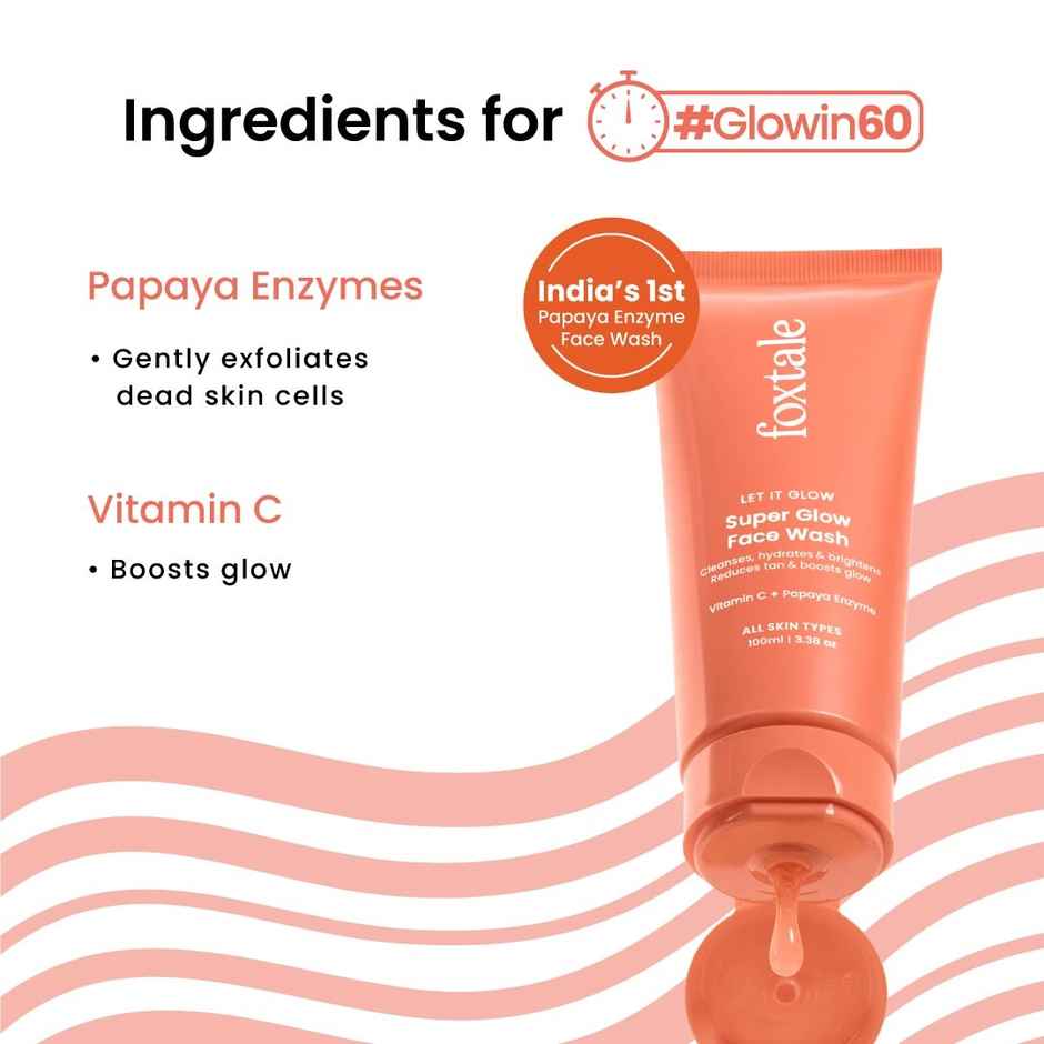 Foxtale Vitamin C Super Glow Face Wash with Papaya enzyme | Reduces Tan | Boosts Glow
