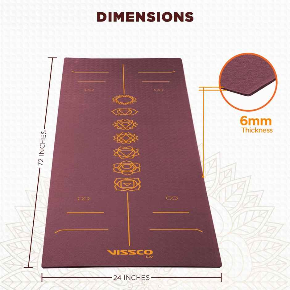 Vissco Seven Chakras Alignment Yoga Mat Wine 72" x 24" Thickness 6mm