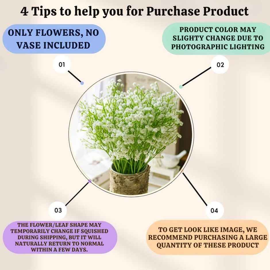 Bunch(20 Sticks) Artificial Babys Breath Flowers | Gypsophila | 28.5 cm | White | Satyam Kraft