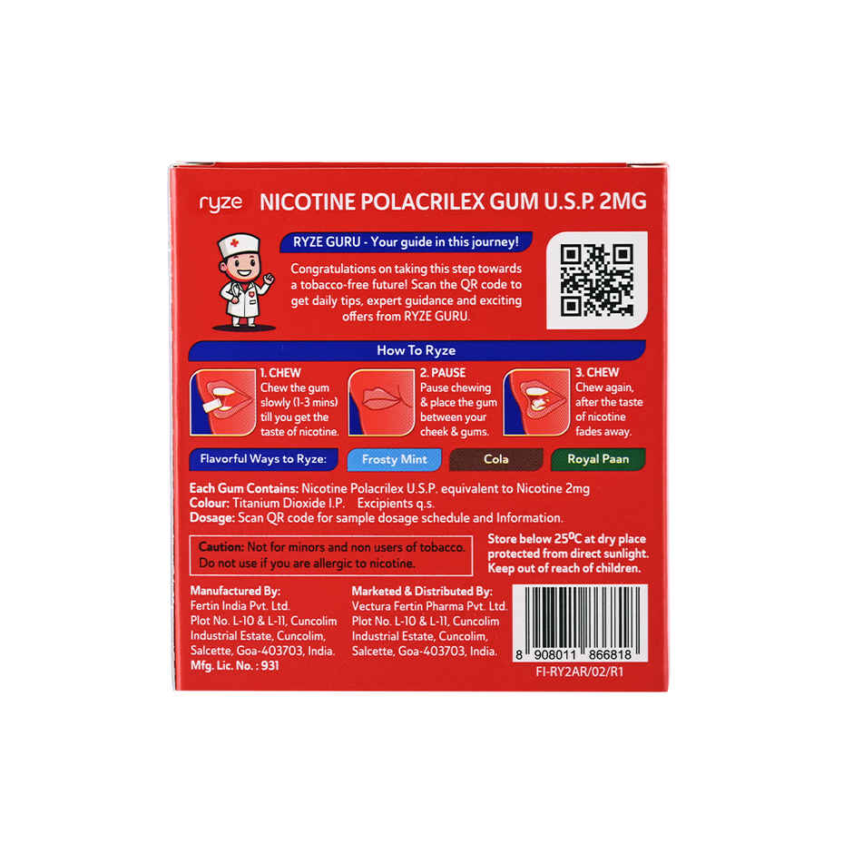Ryze Paan Masala Nicotine Gum 2MG | 9 Gum Blister Combo