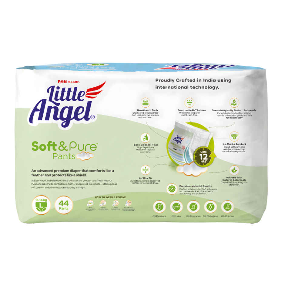 Little Angel Soft Pure Baby Diaper Pants 12 Hours Absorption | Large | 9 to 14 kg