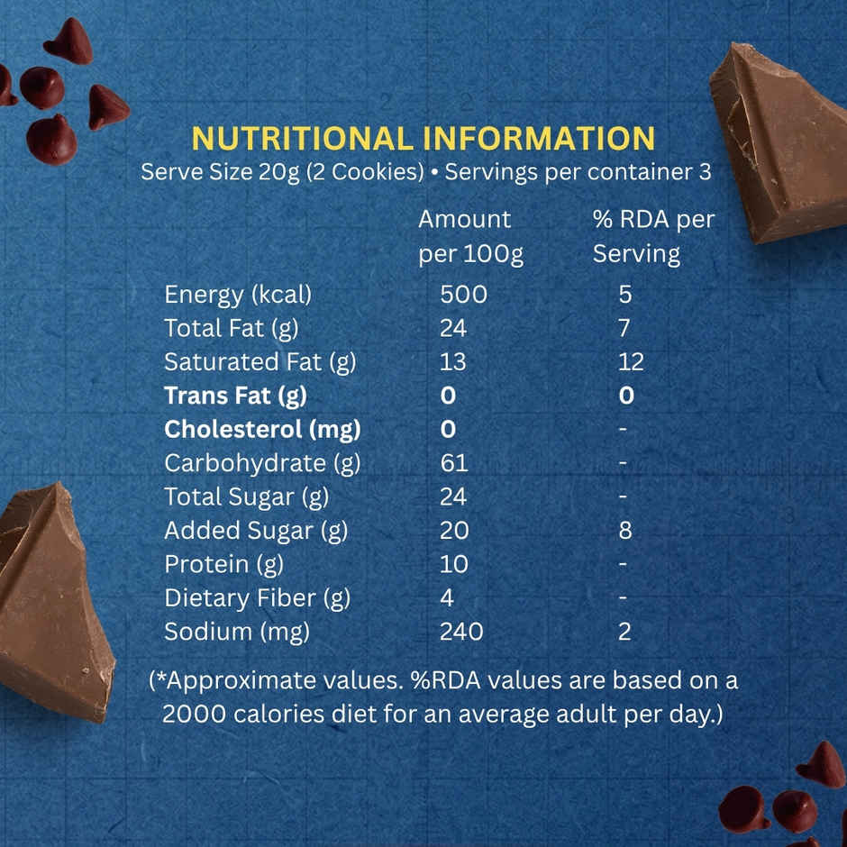 The Baker's Dozen Chocochip Cookies | Source of Protein & Fibre | Made with Dark Choco Chips
