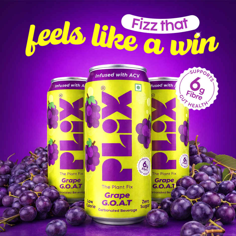 Plix Grape G.O.A.T Fizzy Soft Drink Can | Low Calorie & Zero Sugar | Prebiotics with 6g Fibre