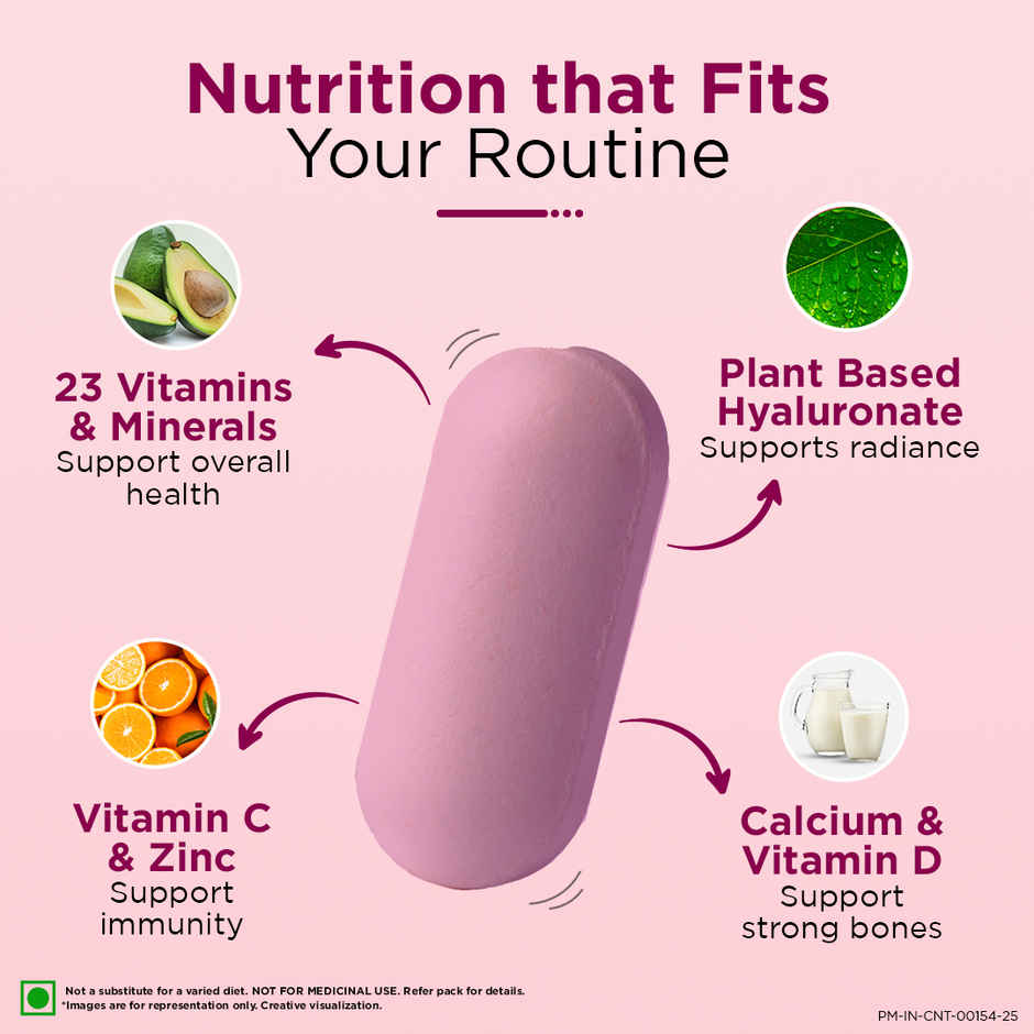 Centrum Multivitamin for Women, Hyaluronate & 23 Vitamins & Minerals (Energy, Immunity, Skin) - 30 Veg Tabs