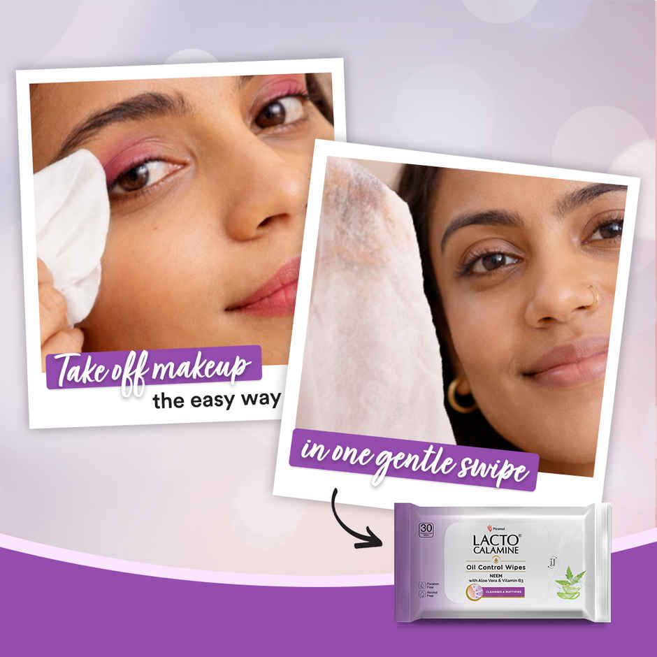 Lacto Calamine Oil Control Wipes With Neem Vitamin B3 | 30 Pulls Per Pacl