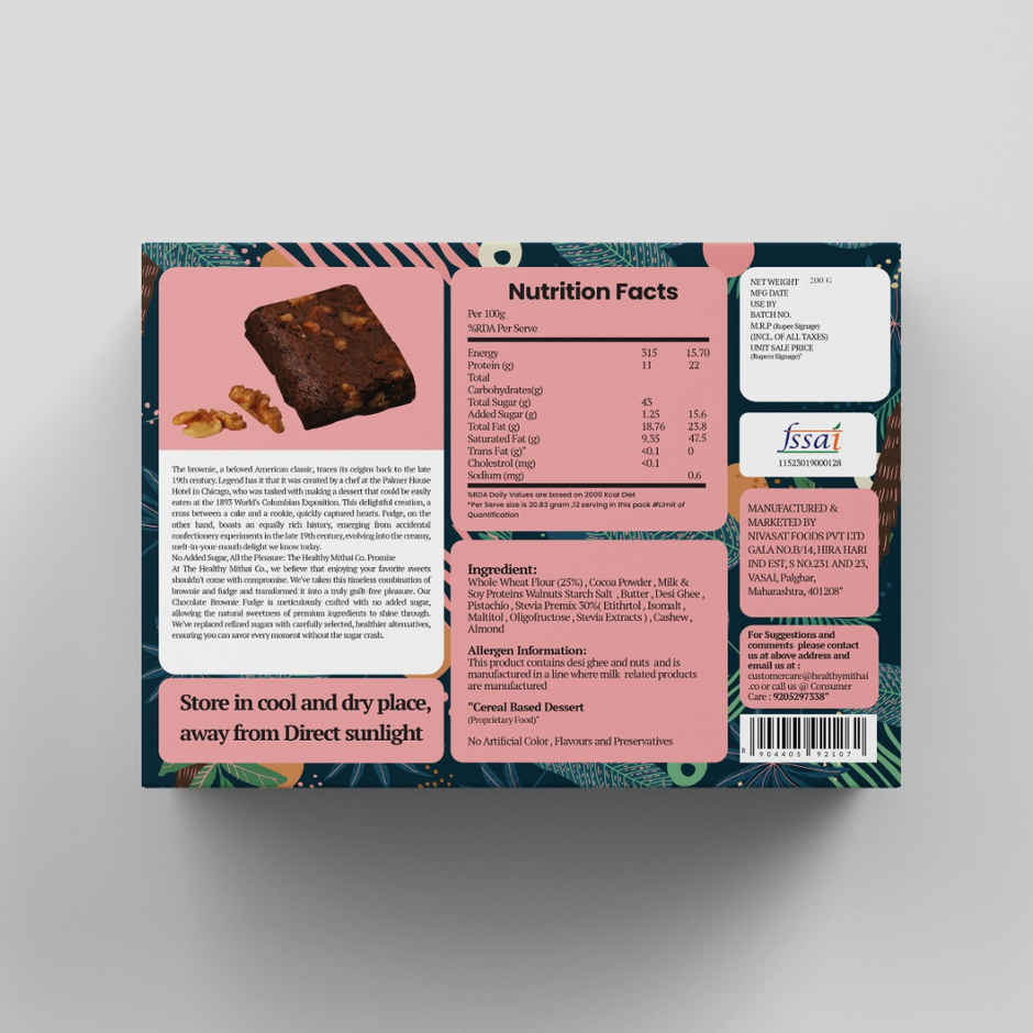 Healthy Mithai Co Sugar Free Chocolate Brownie Fudge