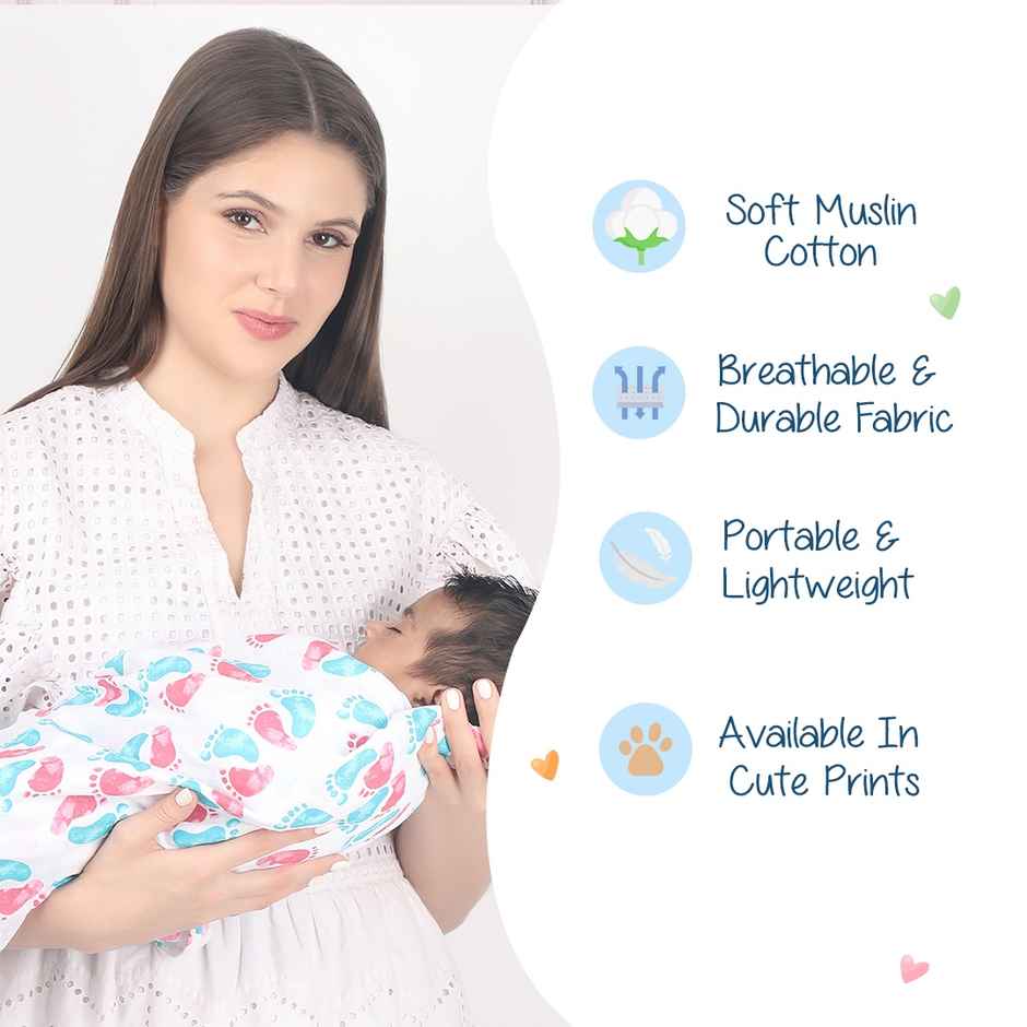 Polka Tots Printed Swaddles | Pack of 2, Trees + Feet, White