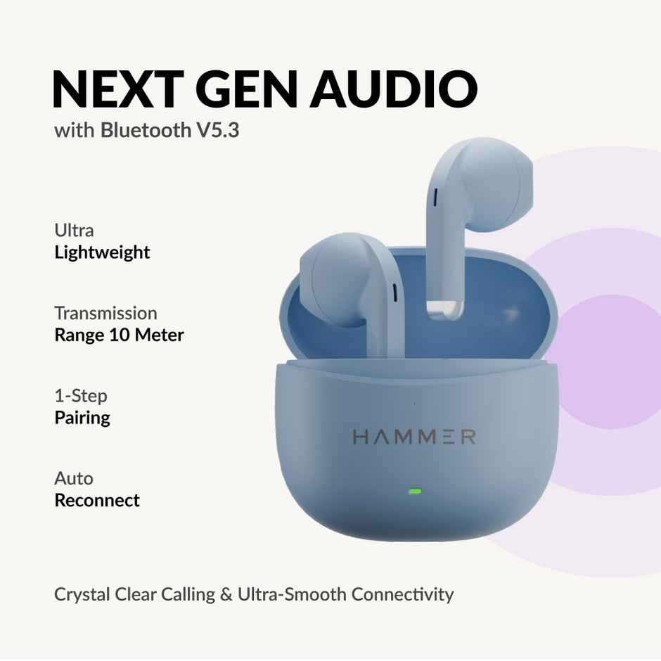 Hammer Ultra Pods True Wireless Earbuds| 13Mm Dynamic Drivers| 30H Playtime - Blue