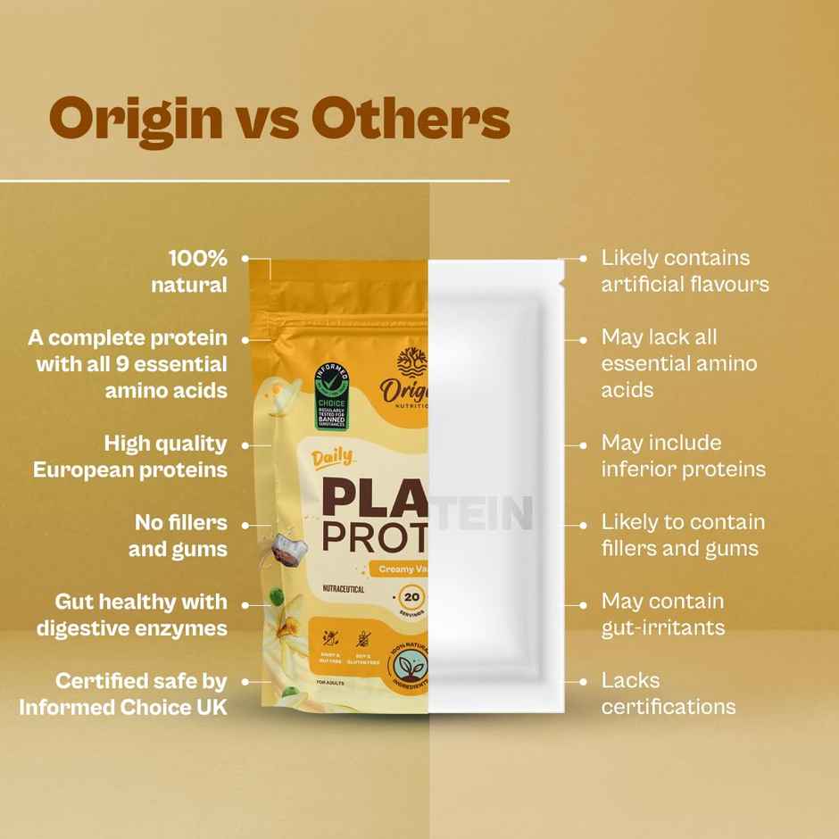 Origin Nutrition Daily Plant Protein Vanilla Flavour- 20 Servings