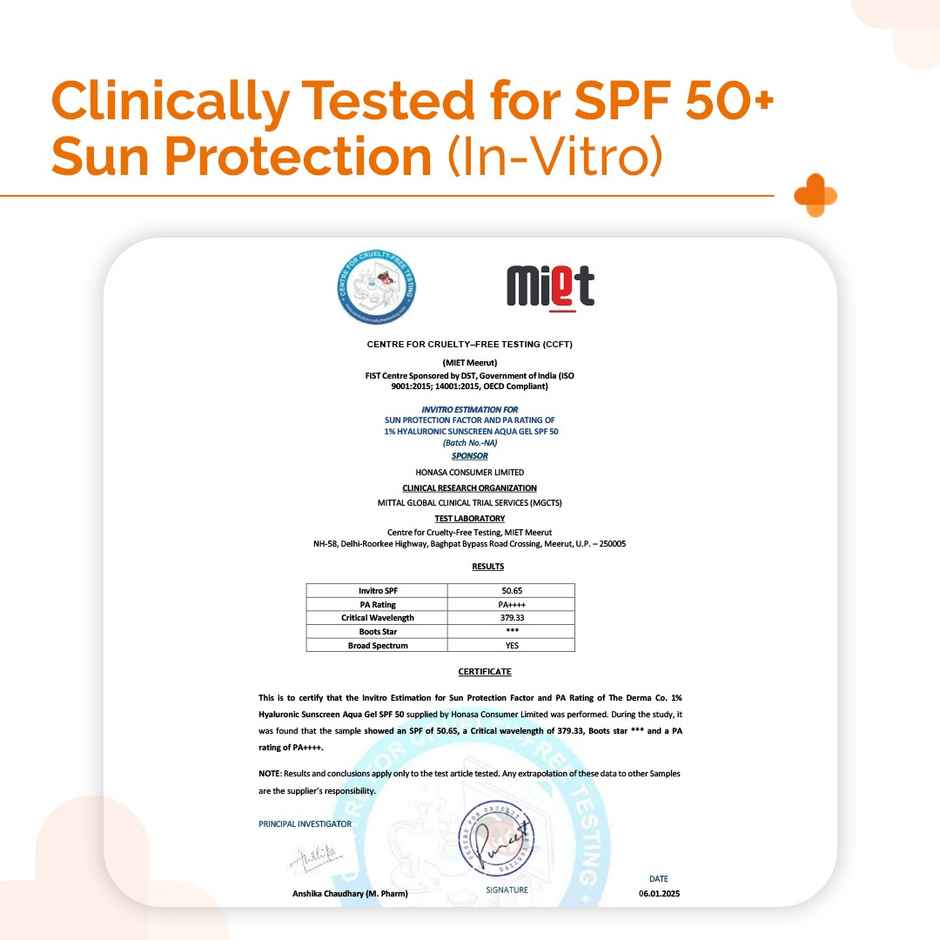 The Derma Co 1% Hyaluronic Sunscreen Aqua Ultra Light Gel With SPF 50 PA++++ For Broad Spectrum UVA UVB & Blue Light Protection Combo