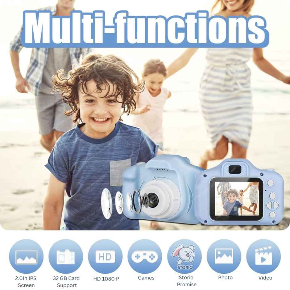 Storio Kids Digital Camera Toy | 3 MP 1080P HD Video | 2 Inch Screen | USB Rechargeable | Blue