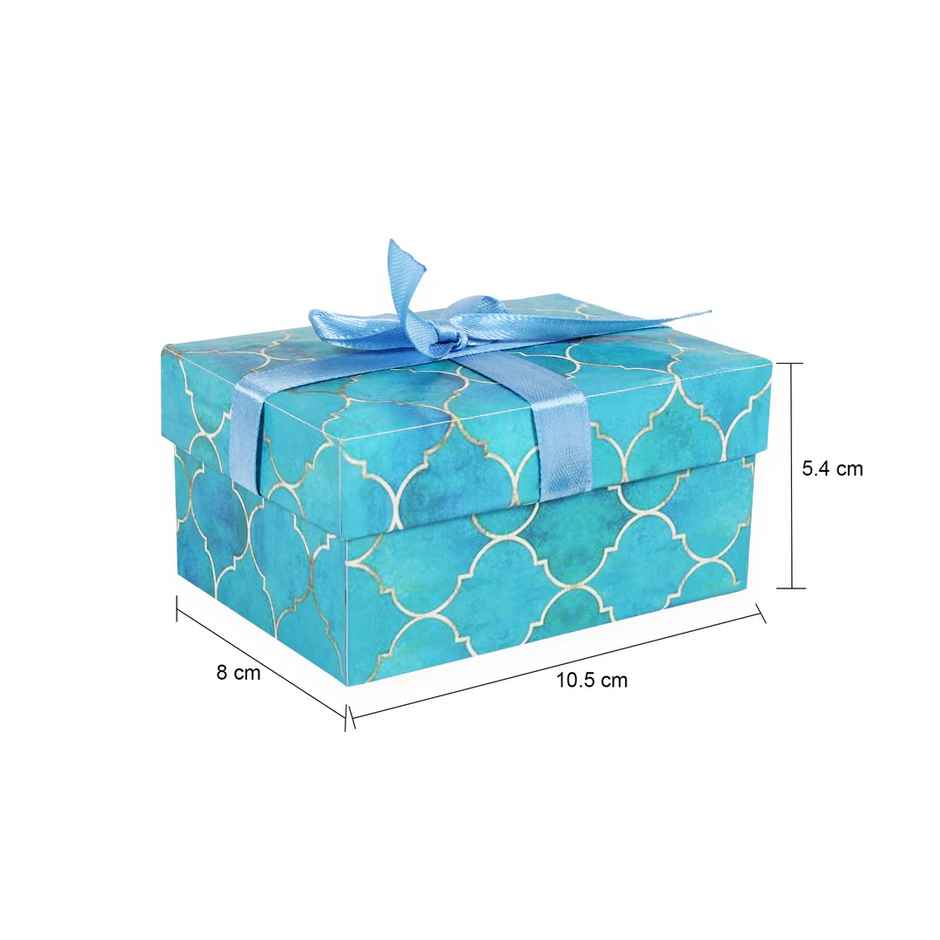 Itsy Bitsy Gift Box With Bow Moroccan Trellis Aqua Shimmer L10.5 x W8 x D5.4cm