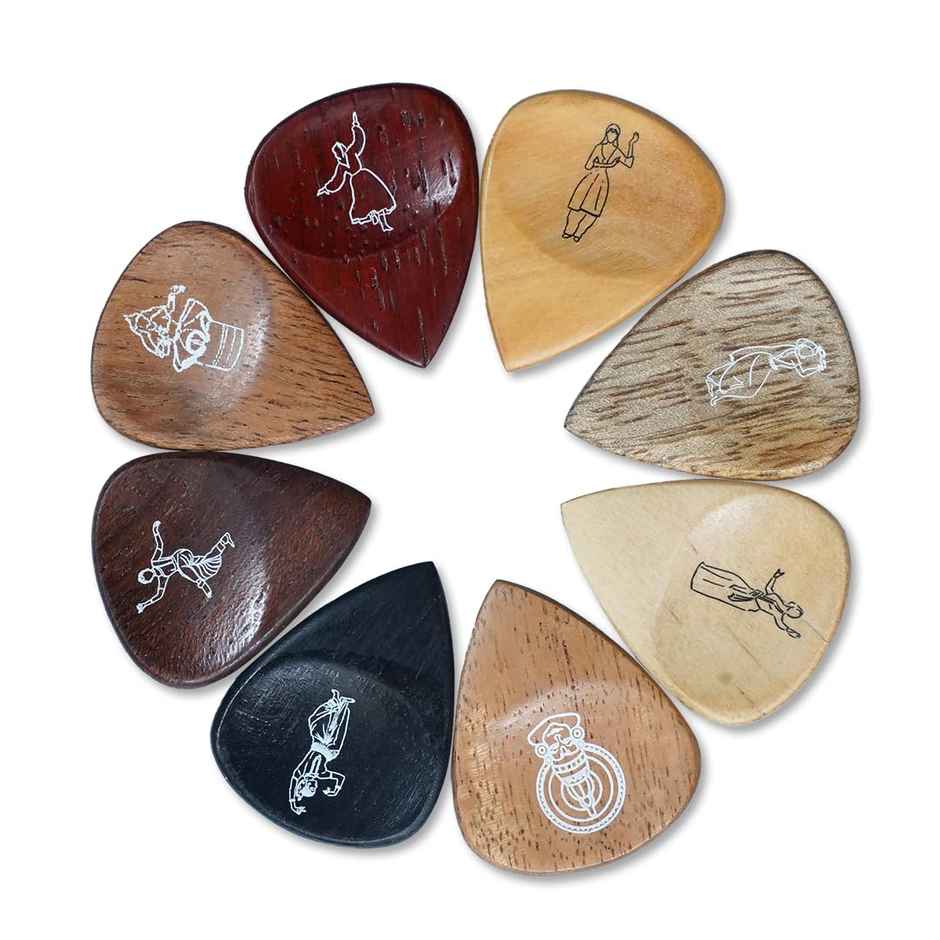 Kadence Heritage Wooden Guitar Picks Set of 8 with Indian Woods for Acoustic & Electric