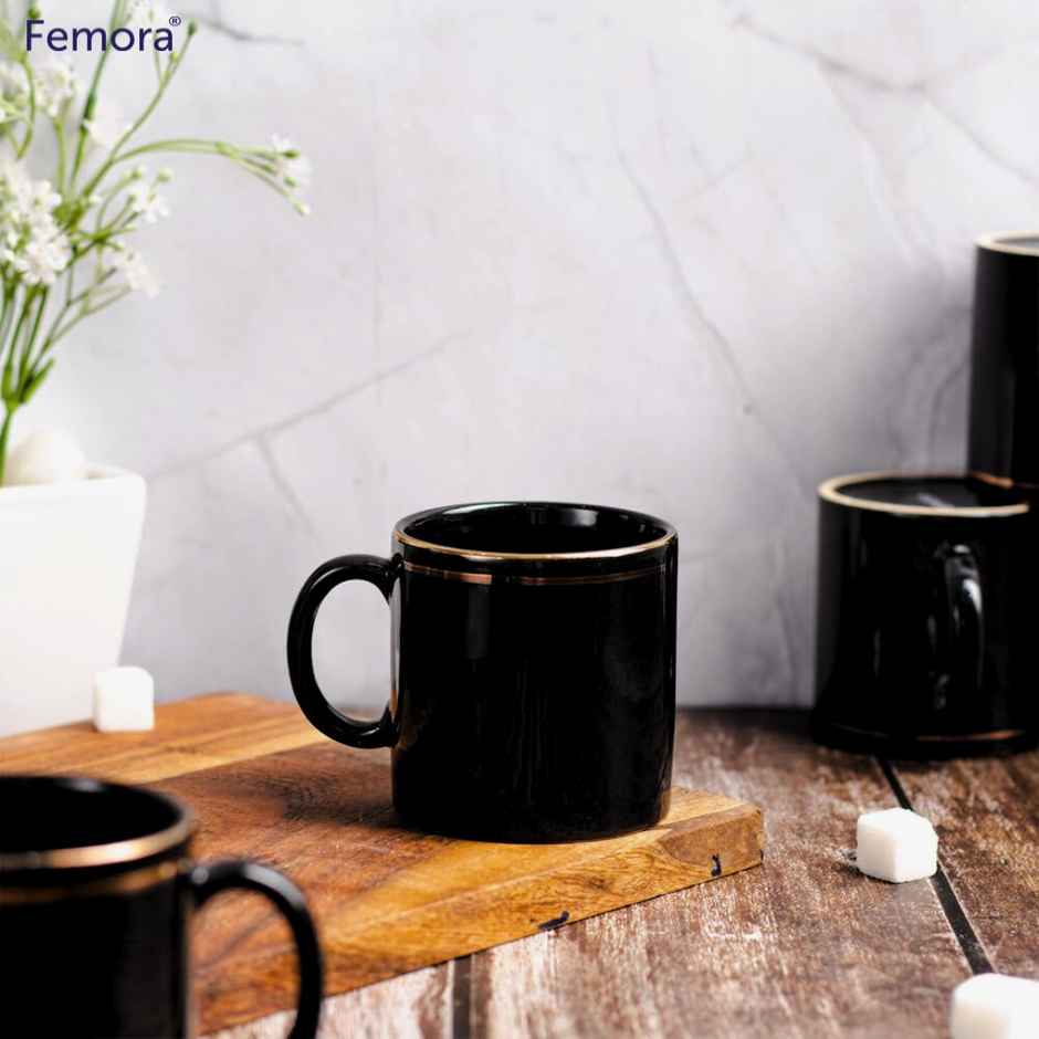 Femora Handcrafted Tea Cup 6 Pcs Black Desh Ki Mitti Microwave Safe